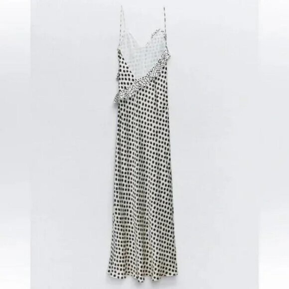 ZARA RUFFLED SATIN EFFECT POLKA DOT DRESS